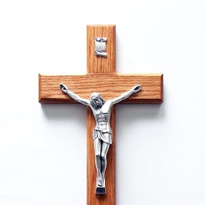 15 Large Crucifix Wall Crucifix Wood Crucifix Husband Gift Wooden Cross Catholic Gift Baptism Gift Wall Cross image 1
