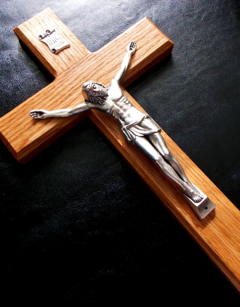 15 Large Crucifix Wall Crucifix Wood Crucifix Husband Gift Wooden Cross Catholic Gift Baptism Gift Wall Cross image 2