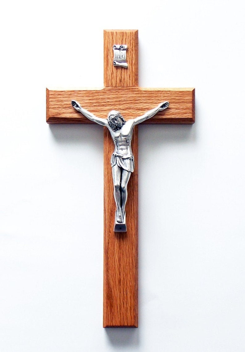 15 Large Crucifix Wall Crucifix Wood Crucifix Husband Gift Wooden Cross Catholic Gift Baptism Gift Wall Cross image 1