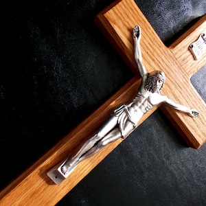 15 Large Crucifix Wall Crucifix Wood Crucifix Husband Gift Wooden Cross Catholic Gift Baptism Gift Wall Cross image 3