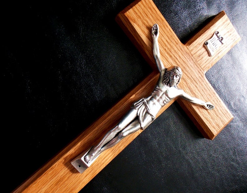 15 Large Crucifix Wall Crucifix Wood Crucifix Husband Gift Wooden Cross Catholic Gift Baptism Gift Wall Cross image 3