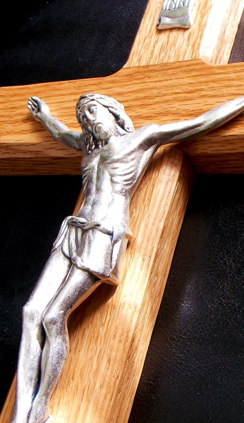 15 Large Crucifix Wall Crucifix Wood Crucifix Husband Gift Wooden Cross Catholic Gift Baptism Gift Wall Cross image 4
