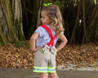 Firefighter Suspender Shorts for Girls, Bunker Gear, Fire family, Firefighter Kids, Firefighter, Fireman, Fireman Kids, Firefighter Costume