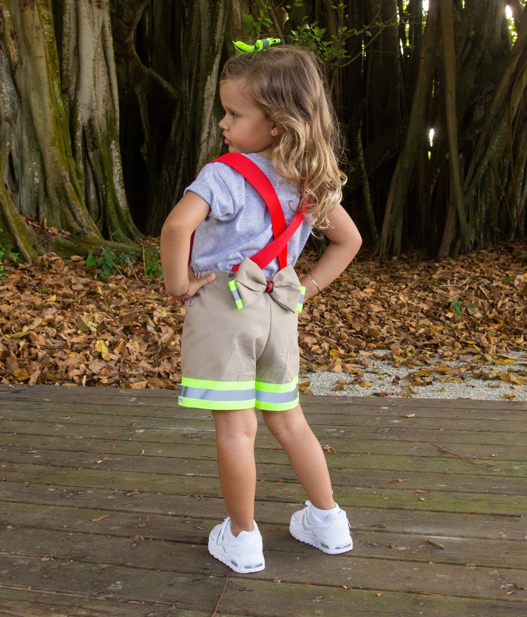 Firefighter Suspender Shorts for Girls, Bunker Gear, Fire Family