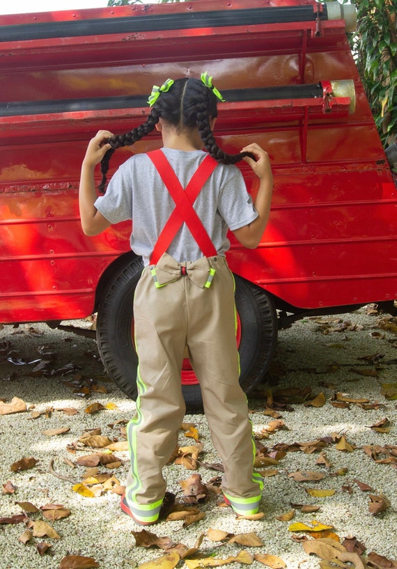 Firefighter Girl Suspender Pants, Bunker Gear, Fire Family
