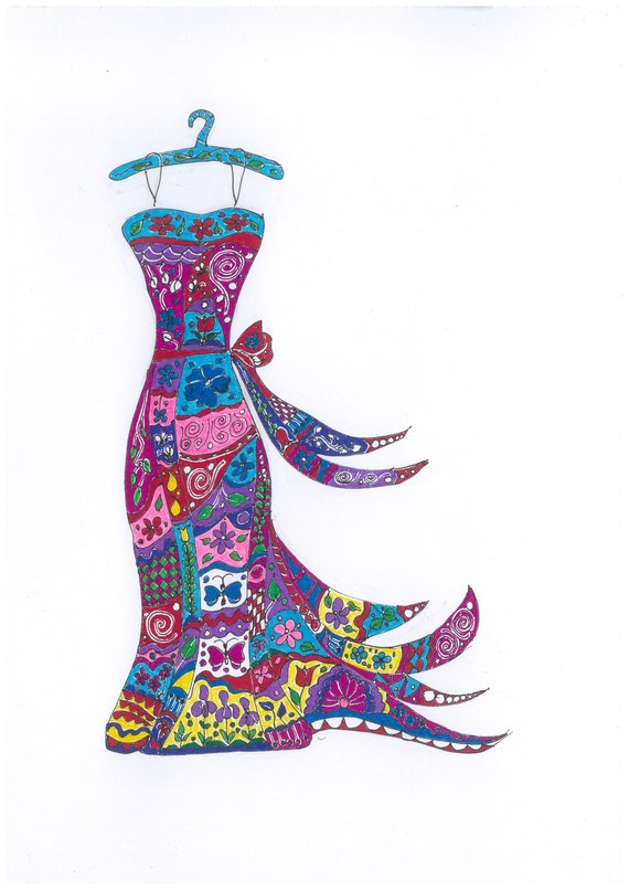 Party Dress Pen & Ink Drawing - Etsy 