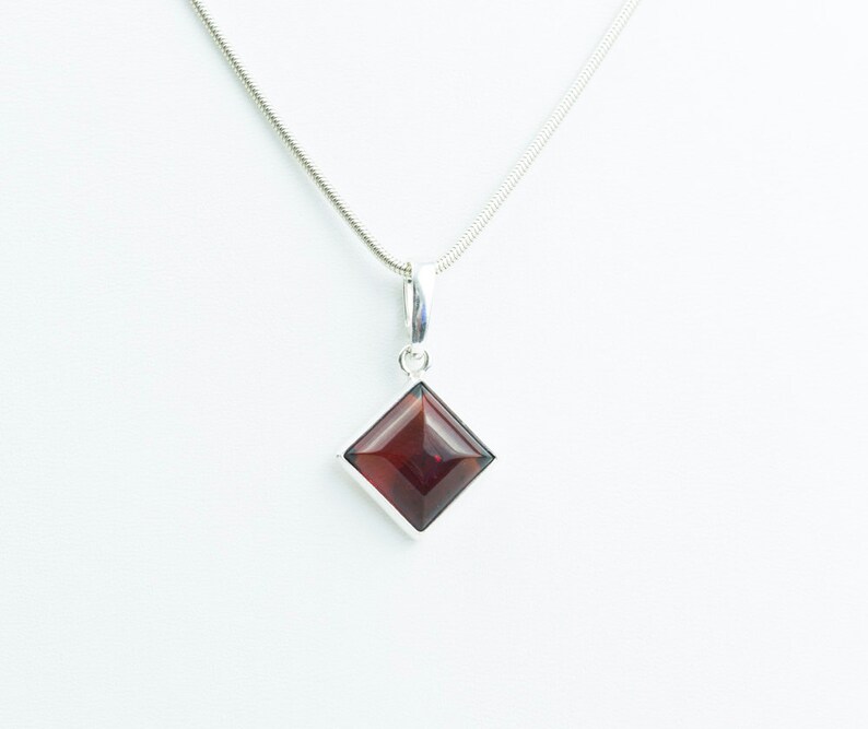 Baltic Amber Pendant Amber in a Square with Sterling Silver Cherry Amber Pendant Natural Jewelry Unisex Perfect Amber Gift Small Elegant