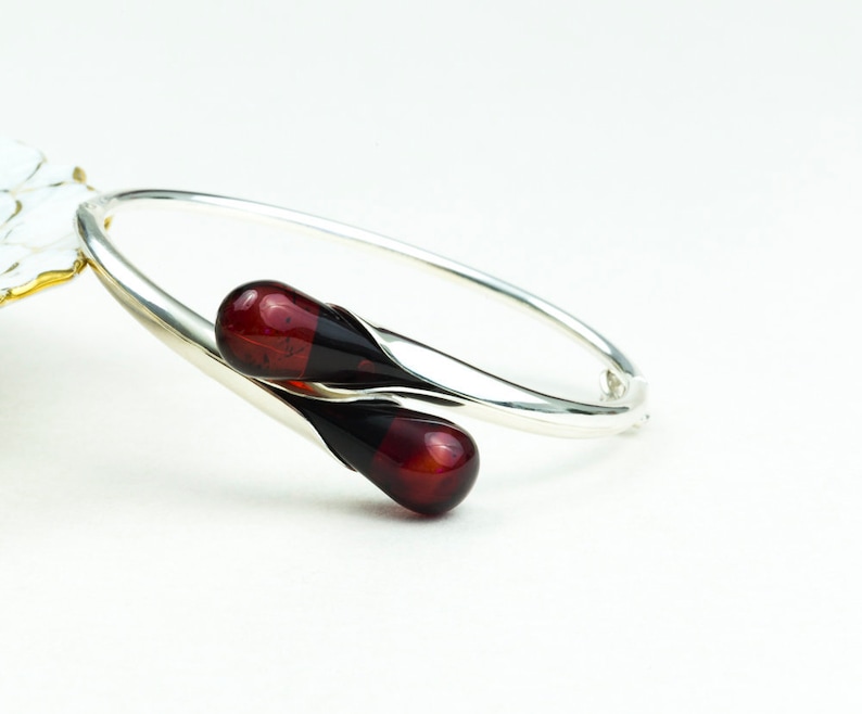 Exclusive Handmade Baltic Amber and Sterling Silver Bracelet 100/% Natural Amber Bangles Women Amber Silver Perfect Gift Cherry Fashionable