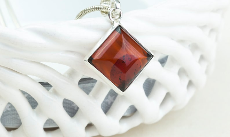 Baltic Amber Pendant Amber in a Square with Sterling Silver Cherry Amber Pendant Natural Jewelry Unisex Perfect Amber Gift Small Elegant