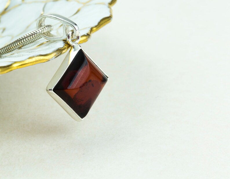 Baltic Amber Pendant Amber in a Square with Sterling Silver Cherry Amber Pendant Natural Jewelry Unisex Perfect Amber Gift Small Elegant