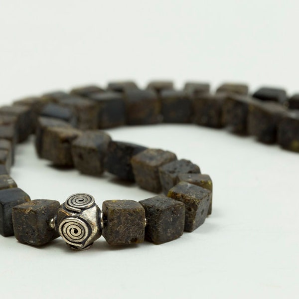 Men's Necklace. Handmade Baltic Amber Necklace. Men's Jewelry. Raw Black Cubes Matt Necklace.