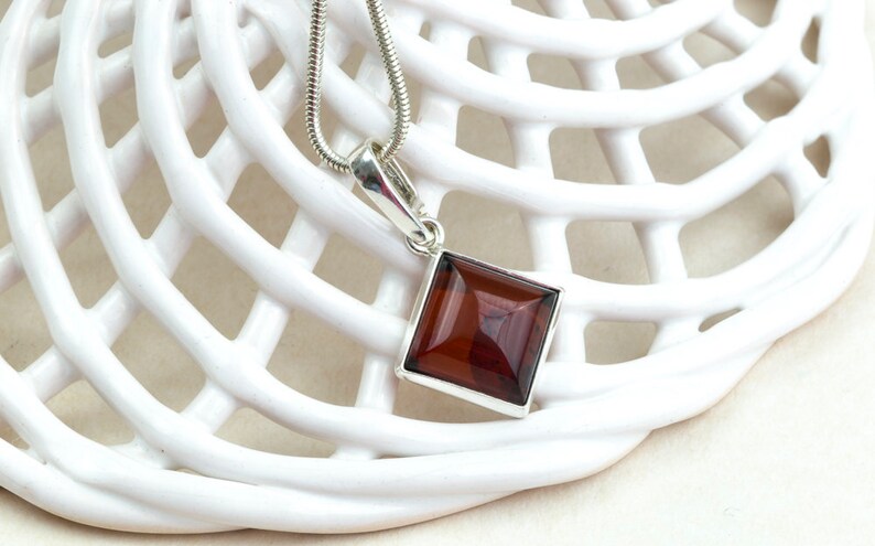 Baltic Amber Pendant Amber in a Square with Sterling Silver Cherry Amber Pendant Natural Jewelry Unisex Perfect Amber Gift Small Elegant