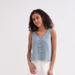 Linen Top. Linen Tank Top with Buttons, Linen Sleeveless Top