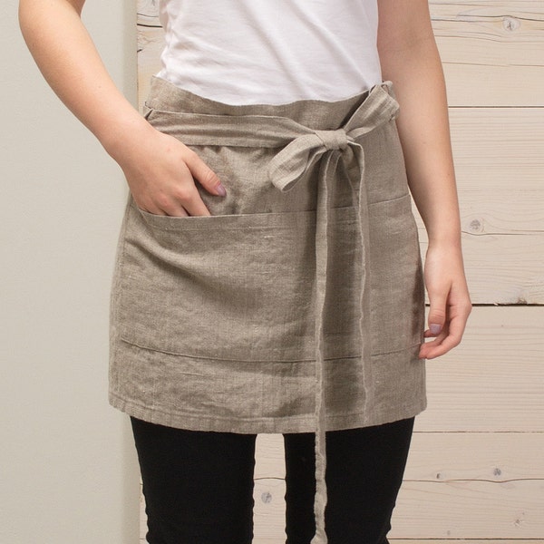 Linen Short Apron, Linen Cafe Apron, Linen Half Apron, Linen Pinafore Apron