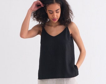 Women's linen top, Sleeveless linen blouse, Relaxed fit linen slip top. Soft texture camisole