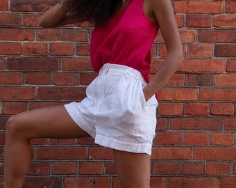 Linen Shorts. Pleated linen shorts. Organic linen elasticed waist shorts.