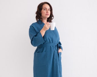 Linen Robe, Linen Bath Robe, Soft Linen Lounge Wear, Linen Kimono Robe