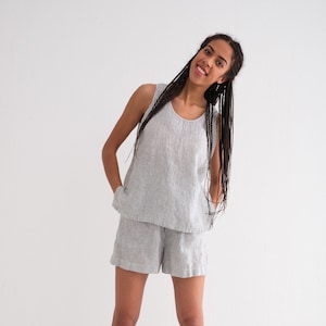 Linen Pajama, Linen Pajama set Tank Top and Shorts, Linen Nightwear image 1