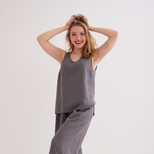Linen loungewear set women, Linen pajama set, Comfortable linen home wear, Elegant linen sleepwear.