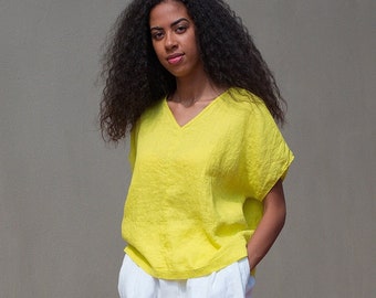 Blusa de linho, camisa de linho feminina. Túnica de linho oversized