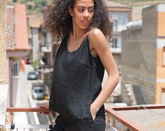 Linen Slip Top, Natural Linen Fabric Summer Tank Top,  Women's Linen Cami Top