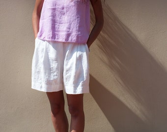 Linen Shorts, Linen Summer Shorts, Wide Linen Shorts with Pleats