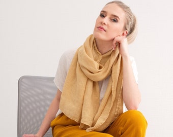 Linen Scarf Shawl. Natural soft washed linen scarf. Linen Woman Scarf.