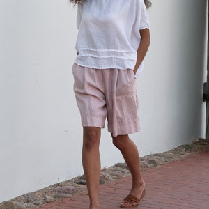 Linen Shorts, Linen Summer Shorts, Wide Linen Shorts with Pleats