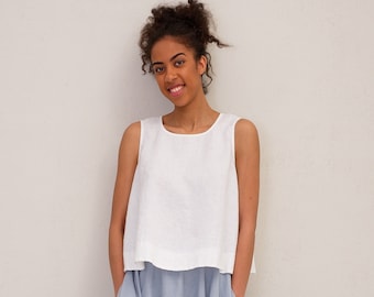 Loose Fit A-Line Sleeveless Top, Women&#39;s Casual Summer Top, Non-Stretch Natural Linen Fabric