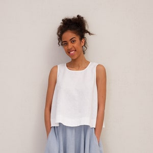 Loose Fit A-Line Sleeveless Top, Women&#39;s Casual Summer Top, Non-Stretch Natural Linen Fabric