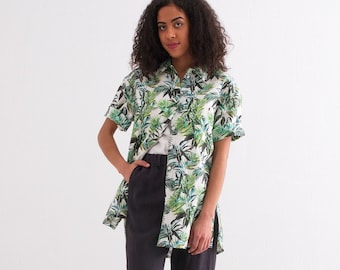Linen Shirt, Wonderful loose fit linen shirt with a tropical leaf print