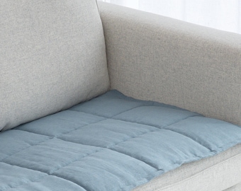 Linen Couch Protector for Pets and Kids, Quilted Sofa Seat Cover, Two-Sided Slipcover, Minimalist Sofa Topper