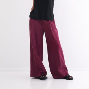 Women linen trousers. Wide Linen Pants. Softened, washed linen women's pants. 17. Burgundy Red