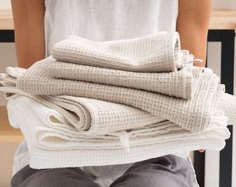 Soft waffle towel, Bath towel set, Natural Waffle washcloth, Linen&Cotton bathrom wash cloth, High absorbent salon spa towel, Waffelstoff