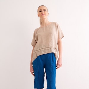 Haut en lin, chemise en lin pour femme. Tunique oversize en lin. 6. Beige