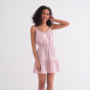 Linen slip dress, Linen Strap Dress With Ruffle , Linen dress for women, Linen strap dress