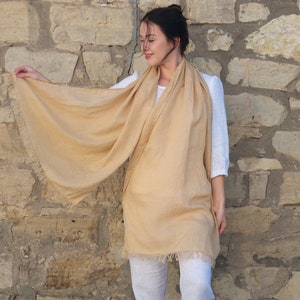 Fringe shawl, breathable linen scarf organic, stylish gifted shawl, natural flax accessories