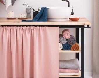 Linen Cafe Curtains Rod Pocket, Kitchen Window Panel, Sink Skirt, Cabinet Shelf Curtain, Short Farmhouse Drapery
