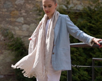 Linen Scarf, Pure Linen Scarf, Fringed Linen Scarf