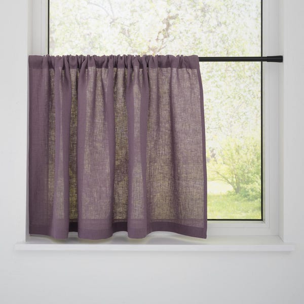 Linen Short Rod Pocket Curtains for Kitchen Window, Semi Sheer Cafe Drapes, Cozy Rustic or Modern Home Style