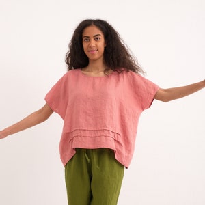 Haut en lin, chemise en lin pour femme. Tunique oversize en lin. 3. Tea Rose