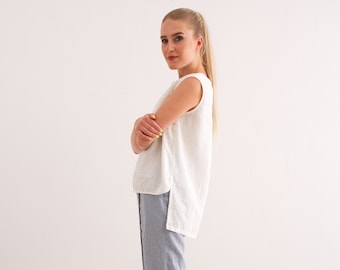 Linen Top, Linen Tank Top, Sleeveless Linen Top for Women