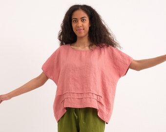 Women&#39;s Linen Top - Oversized Linen Shirt, Breathable and Comfortable, Available in Various Colors