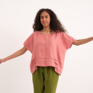 Women's Linen Top Oversized Linen Shirt, Breathable and Comfortable, Available in Various Colors 3. Tea Rose