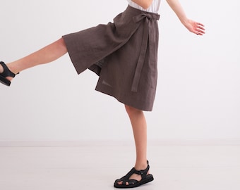 Linen Wrap skirt, Reversible Midi  A-line shirt, Vintage Linen Clothing, Skirt For Women