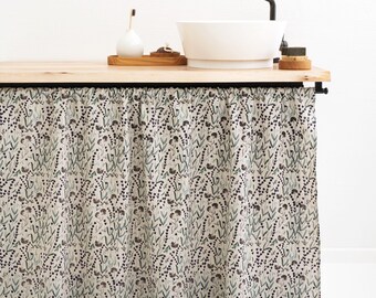 Cafe curtains for bathroom, Farmhouse kitchen curtains, Custom Size window valances , Stone washed Linen Bathroom drapery