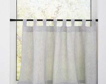 Linen curtains tab top for kitchen, light filtering drapery, natural french style valances, farmhouse rustic window drapes, cabinet skirt