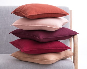 Housse de coussin en lin de couleur unie avec fermeture éclair – Faite à la main, de haute qualité, décorative et élégante.