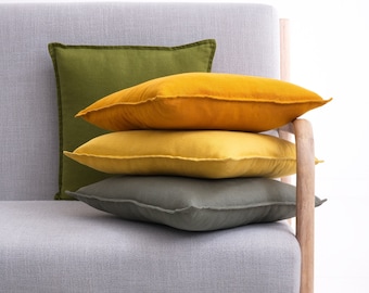 Solid Color Linen Pillow Cover with Zipper Closure - Handmade, High-Quality, Decorative and Elegant