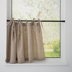 Linen Cafe Curtains, Semi-Sheer Privacy Drapes for Kitchen Bathroom, Farmhouse Style Light Filtering Tiers, Country Modern Decor 07/03